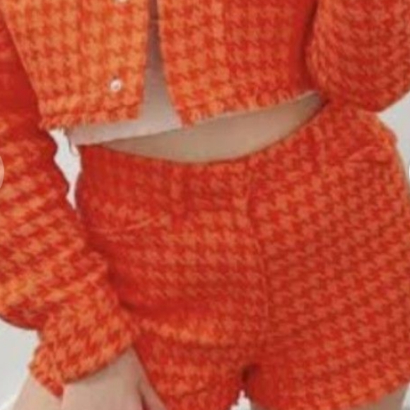 ZARA Hot Burnt Sienna Orange Spring Colour Chanel Vouge  Houndstooth Tweed NWT - Picture 9 of 15